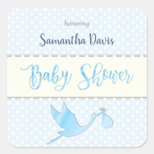 Blue Stork Baby Boy Baby Dusche Quadratischer Aufkleber