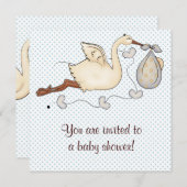 Blue Stork Baby Boy Dusche Einladung (Vorne/Hinten)