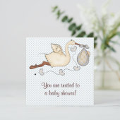 Blue Stork Baby Boy Dusche Einladung (Stehend Vorderseite)