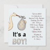 Blue Stork Baby Boy Dusche Einladung (Rückseite)