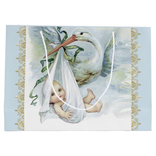 Blue Stork Baby Boy Große Geschenktüte (Rückseite)