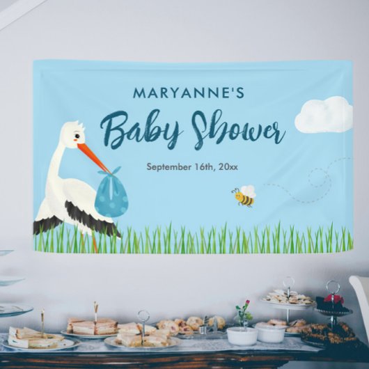 Blue Stork Baby Dusche Banner