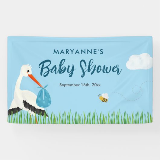 Blue Stork Baby Dusche Banner (Horizontal)