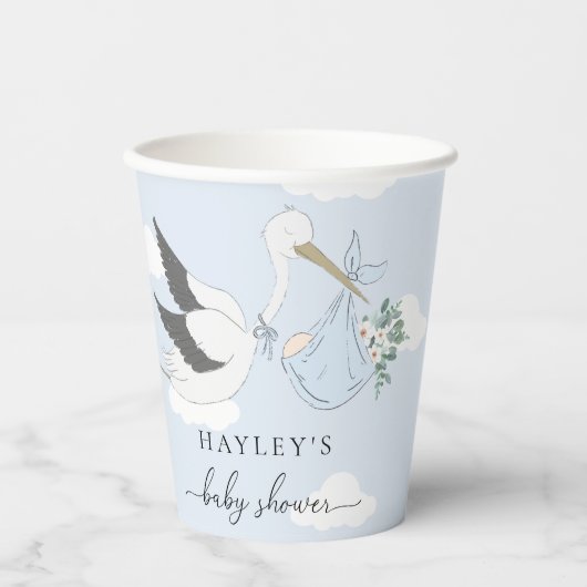 Blue Stork Baby Dusche Pappbecher (Vorderseite)