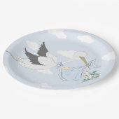 Blue Stork Baby Dusche Pappteller (Schrägansicht)