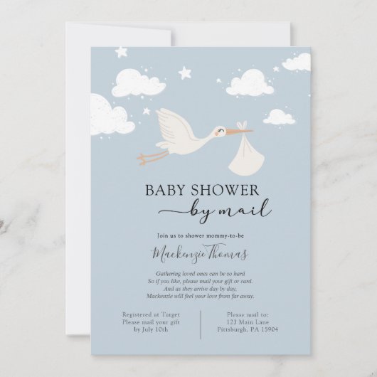 Blue Stork Baby Dusche von Mail Einladung (Vorderseite)