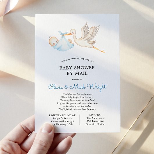 Blue Stork Baby Dusche von Mail Einladung