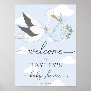 Blue Stork Baby Dusche Willkommen Poster