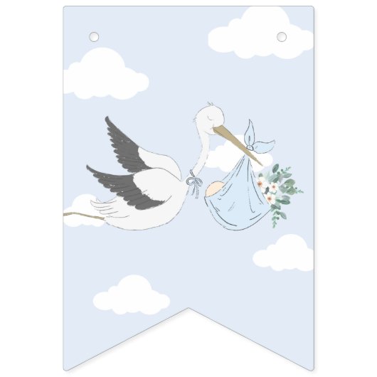 Blue Stork Baby Showbläschen Wimpelkette (Zweite Fahne)