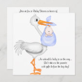 Blue Stork Baby Shower Boy Einladung Ankündigung (Vorne/Hinten)