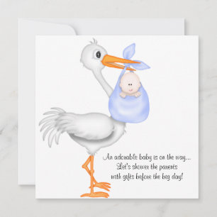 Blue Stork Baby Shower Boy Einladung Ankündigung