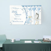 Blue Stork Baby Shower Cute Custom Banner (Messeveranstaltung)