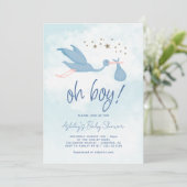 Blue Stork Boy Baby Dusche Einladung (Stehend Vorderseite)