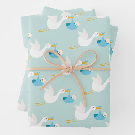 Blue Stork Boy Baby Dusche Geschenkpapier Set (Beispiel)
