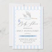 Blue Stork Boy Baby Shower Einladung (Vorderseite)