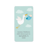 Blue Stork Bundle Baby Dusche Rücksendeadresse Adressaufkleber (Vorne)