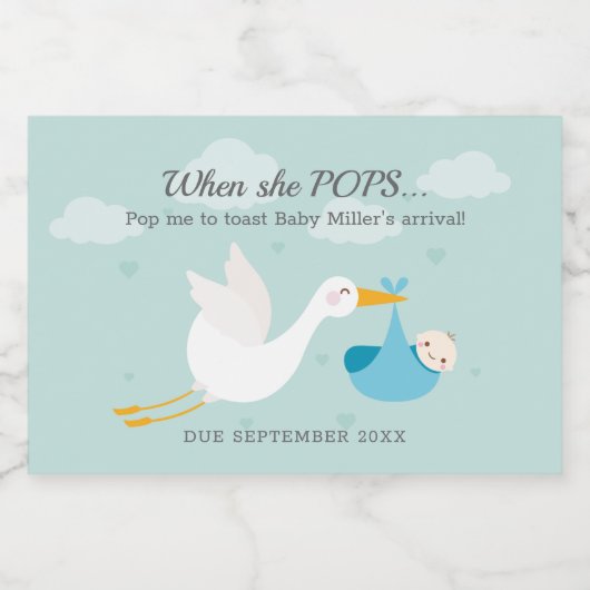 Blue Stork Bundle Pop It Mini Schaumweinetikett (Einzelnes Label)