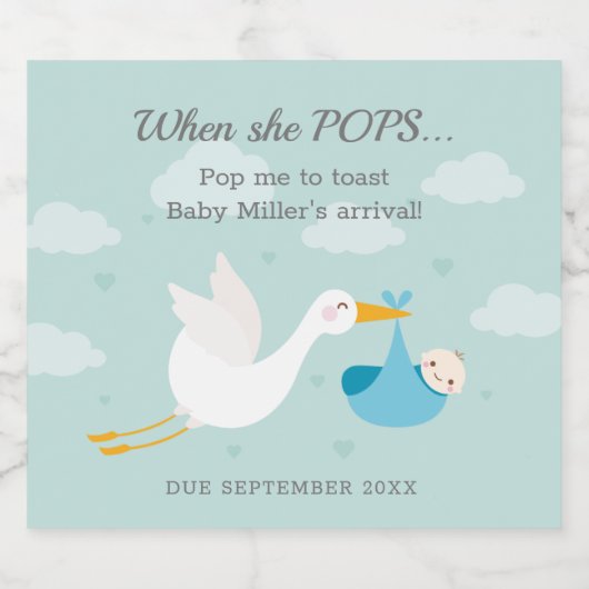 Blue Stork Bundle Pop It Schaumweinetikett (Einzelnes Label)