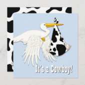 Blue Stork Cow Print Cowboy Baby Dusche Einladung (Vorne/Hinten)