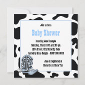 Blue Stork Cow Print Cowboy Baby Dusche Einladung (Rückseite)