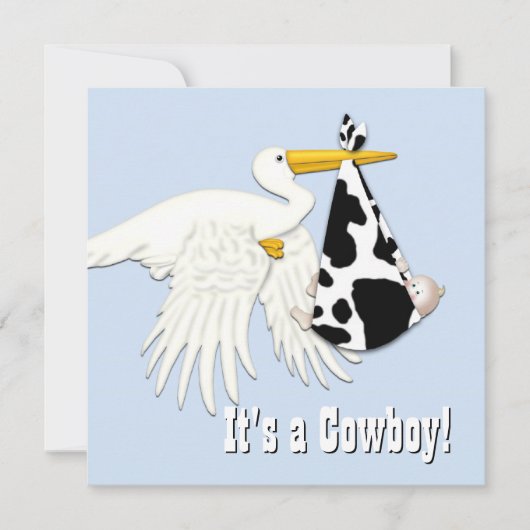 Blue Stork Cow Print Cowboy Baby Dusche Einladung (Vorderseite)