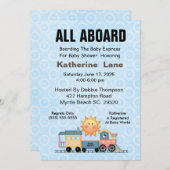 Blue Stork Train Baby Dusche Einladung (Vorne/Hinten)