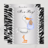 Blue Stork Zebra Baby Boy Dusche Einladung (Vorne/Hinten)