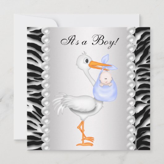 Blue Stork Zebra Baby Shower Einladungen (Vorderseite)