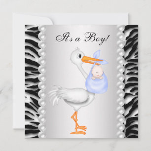 Blue Stork Zebra Baby Shower Einladungen