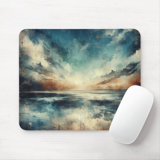 Blue Stormy Seascape Old Photograph Mousepad (Mit Mouse)