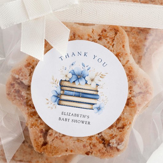 Blue Storybook Baby Dusche Vielen Dank Runder Aufkleber
