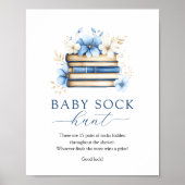 Blue Storybook Baby Sock Hunt Game Sign Poster (Vorne)