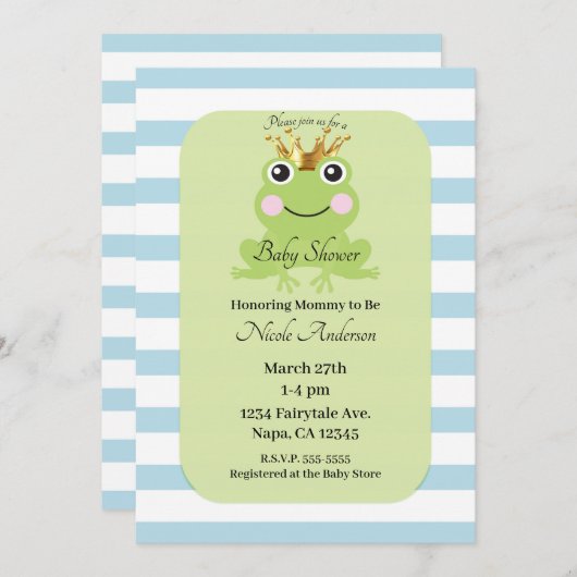 Blue Storybook Fairy Tale Frog Prince Baby Dusche Einladung (Vorne/Hinten)