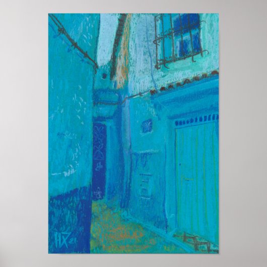 Blue Street Chefchaouen Marokko Pastellmalerei Poster (Vorne)