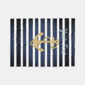 Blue Streifen & Gold Anker Nautic Fleecedecke (Vorderseite (Horizontal))