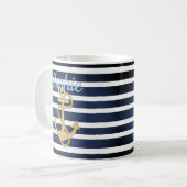 Blue Streifen & Gold Anker Nautic Kaffeetasse (Vorderseite Links)