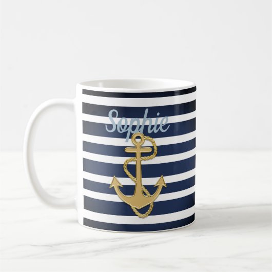Blue Streifen & Gold Anker Nautic Kaffeetasse (Links)