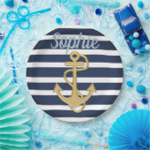 Blue Streifen & Gold Anker Nautic Pappteller (Party)