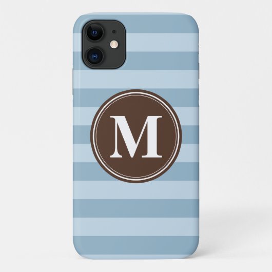 Blue Streifen mit brauner Monogramm Case-Mate iPhone Hülle (Rückseite)