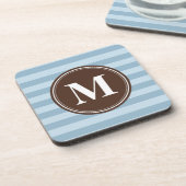 Blue Streifen mit brauner Monogramm Getränkeuntersetzer (Linke Seite)