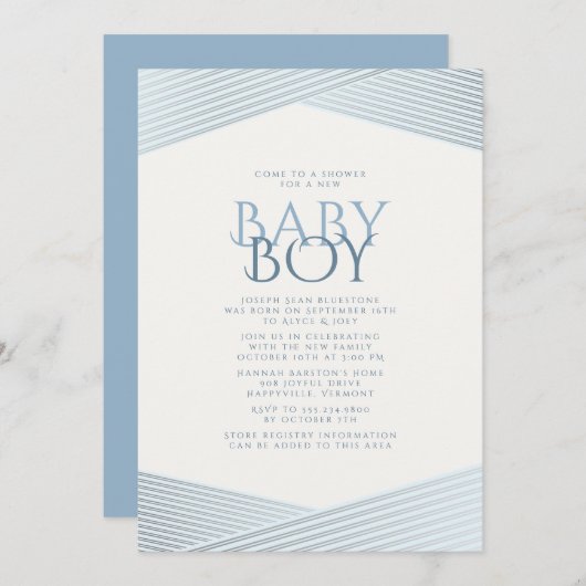 Blue Streifen Willkommensdusche Einladung (Vorne/Hinten)