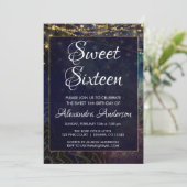 Blue String Light Mandala Sweet 16 Geburtstag Einladung (Stehend Vorderseite)