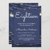 Blue String Light Mason Jar 18. Geburtstag Einladung (Vorne/Hinten)