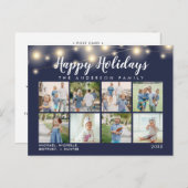 Blue String Lights Foto Collage Holiday Postkarte (Vorne/Hinten)
