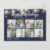 Blue String Lights Foto Collage Holiday Postkarte (Vorderseite)
