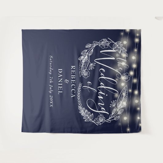 Blue String Lights Hochzeitshighlight Foto Hinterg Wandteppich (Vorderseite (Horizontal))