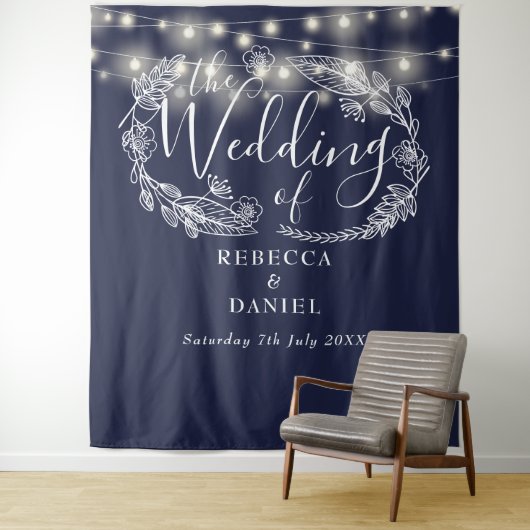 Blue String Lights Hochzeitshighlight Foto Hinterg Wandteppich (Beispiel)