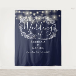 Blue String Lights Hochzeitshighlight Foto Hinterg Wandteppich