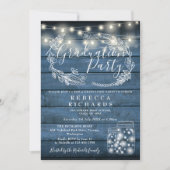Blue String Lights Mason Jars Graduation Party Einladung (Vorderseite)
