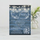 Blue String Lights Mason Jars Graduation Party Einladung (Stehend Vorderseite)